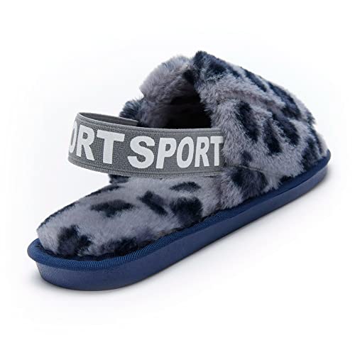 Weytua Women Slippers With Strap Memory Foam Fur Fluffy Fuzzy Indoor Outdoor House Slipper Sandal Open Toe Breathable Warm Comfy Slipper Women Airy Lightweight Slip-On Slide Blue Leopard Size 8.5 9 10 #TOP3