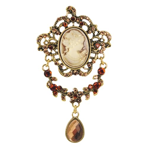 Image of Gyn&Joy Antique Blue Rhinestones Cameo Brooch Pin