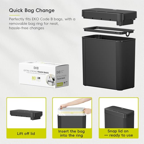 Image of EKO Brio 10L /2.6 Gallon Motion Sensor Trash Can, Automatic Touchless Bathroom Garbage Bin, Waterproof Smart Trash Can for Kitchen, Bedroom, and Office, Black