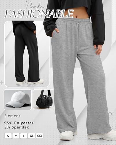 Neer 3 Pack Womens Wide Leg Sweatpants Elastic High Waisted Baggy Long Pant Casual Lounge Yoga Drawstring Jogger with Pockets3