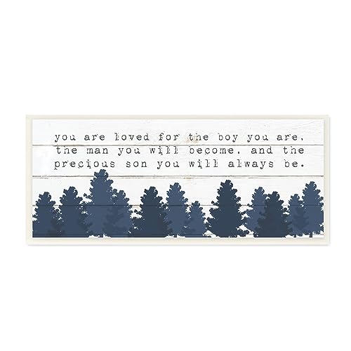 Image of Stupell Industries You Are Loved For The Precious Son You Are Navy Blue Forest Wall Plaque Art Design By Artist Daphne Polselli, 7 x 17