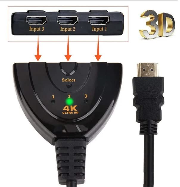 FDBV Hdmi Switch Switcher 3 in 1 Out 3-Port Selector 4K 60Hz, HDMI with Pigtail HDMI Cable,Supports Full HD 4K 1080P 3D Player, HDMI Hub Compatible with Fire Stick,HDTV,PS4 Game Consoles,PC