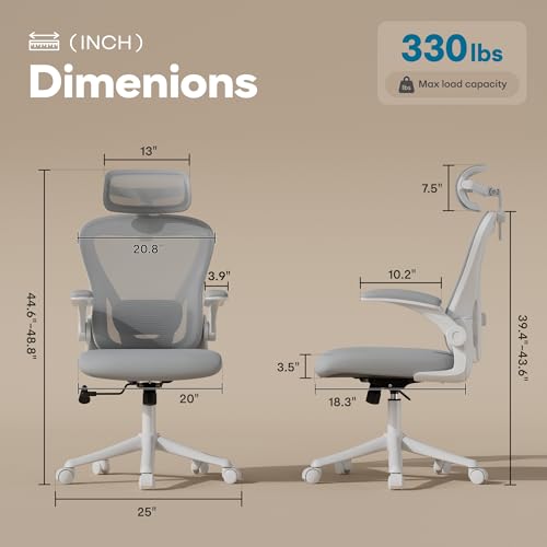 Image of Ollega Ergonomic Office Chair with Memory Foam Seat, Computer Desk Chair | 3.5 inch Memory Foam Cushion, 3D Adjustable Headrest, Lumbar Support, Flip-Up Armrests, Breathable Mesh, 330LBS Weight Capacity