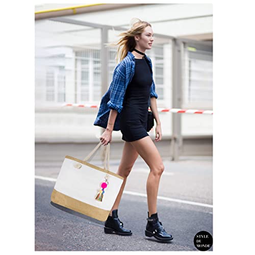 Hibala Large Beach Bag Beach Tote Weaving Shoulder Bag Tassel Bag Handbag With Pockets For Family Beach Vacation (Classic Tassel) #TOP3