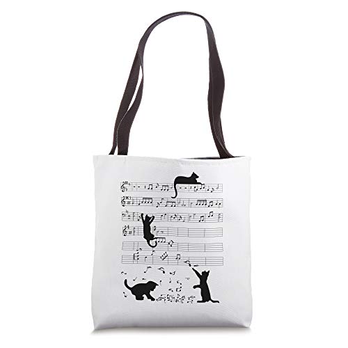 Bolso tote con diseño de gatito lindo tocando una nota musical y una clave de sol miniatura 1