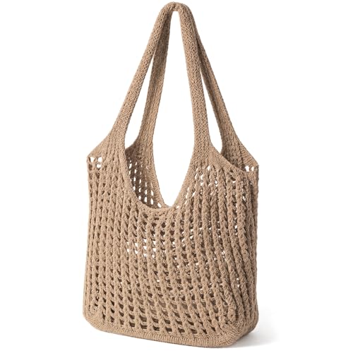 Image of Tavaleu Crochet Tote Beach Bags for Women, Mesh Beach Tote Knit Bag, Summer Vacation Aesthetic Boho Hobo Shoulder Bag