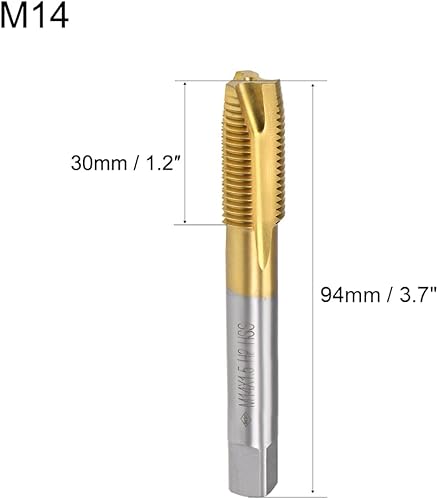 Miniatura 2 de uxcell Tapón de rosca de punta en espiral M14 x 1.5 rosca, roscas de tierra H2 3 flautas, acero de alta velocidad HSS 6542, recubierto de titanio,
