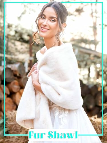 Women Wedding White Faux Fur Shawl and Wrap Bridal Stole Cape Sleeveles Shrug Scarf for Brides and Bridesmaids2