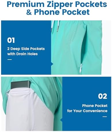 maamgic 5inch Mens Swim Trunks with Compression Liner 2-in-1 Swimming Shorts Stretch Quick Dry with Zipper Pockets