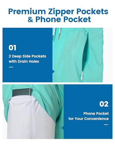 maamgic 5inch Mens Swim Trunks with Compression Liner 2-in-1 Swimming Shorts Stretch Quick Dry with Zipper Pockets