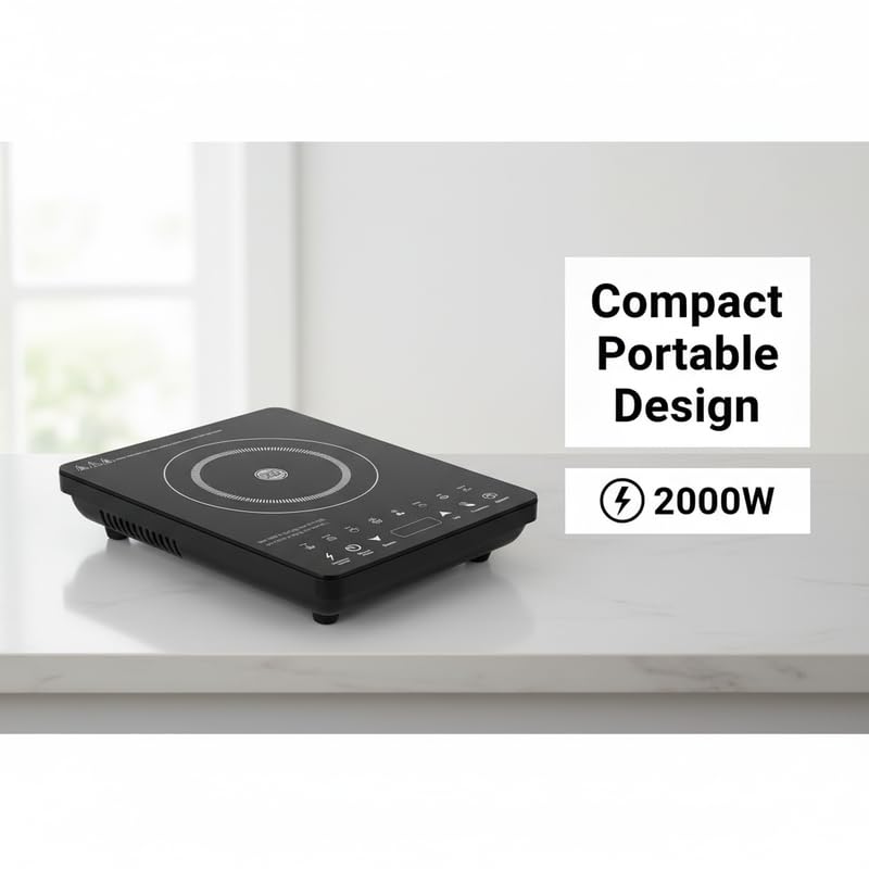 Image of Drumstone (15 Years Warranty) 2000W Induction Cooktop with Toughened Glass Surface, Touch Control Panel, Fast Heating Electric Stove for Efficient Home Kitchen Cooking