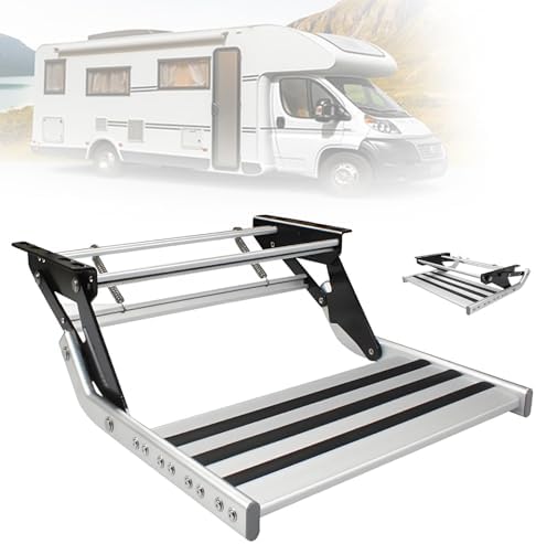 Retractable RV Step with LED Light - Electric/Manual Aluminum Entry Steps, Anti-Slip Stairs for Campers & Trailers, Safe & Durable for Night/Rain/Snow Conditions