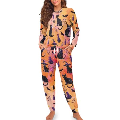 Image of Womens Lounge Set Long Sleeve Soft Pajama Sets | Casual 2 Piece Pj Outfit, Crewneck Sleepwear with Pockets, Adjustable Drawstring, Soft Comfy Fall Pajamas, Plus Size