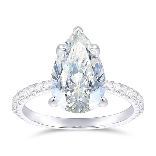 Lispark 14K White Gold Pear Moissanite Engagement Ring