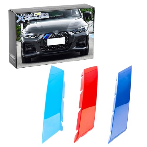 Image of x xotic tech Iconic 3-color Tri Grille Insert Trims Strips, Front Center Kidney Grilles Compatible with BMW 4 Series G22 /G23 2021 2022 2023 2024 420i 430i 440i w /Standard Diamond Shape Large Grill