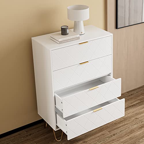 Aobafuir 4 Drawer Dresser, Drawer Chest, Tall Storage Dresser Chest Cabinet Organizer Unit With Metal Legs, Small Dresser For Bedroom, Living Room, Closet, Hallway White Diamond #TOP4