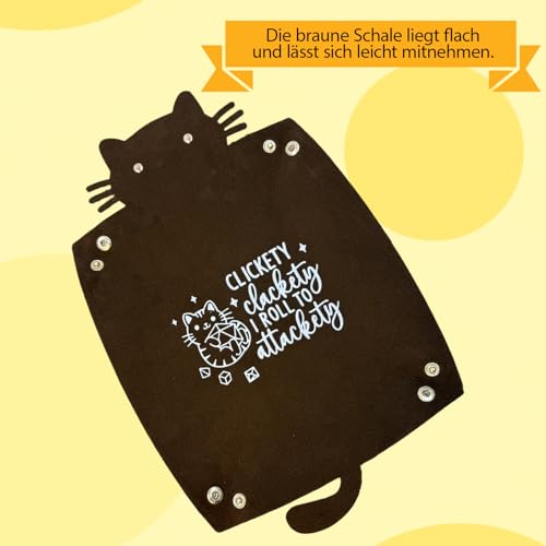 ZhongShuang Würfeltablett Mit Katzenmotiv, Faltbarer Würfelhalter Aus Leder Bewahrung Und Würfelunterlage Ideal Für Game Würfel,Game Zubehör(Braun)