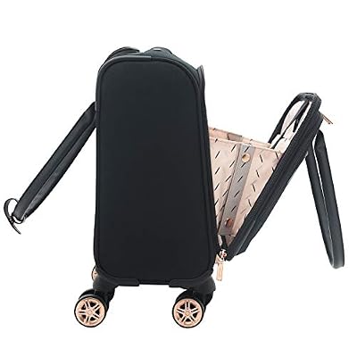 kensie Hudson Softside 3-Piece Spinner Luggage Set, Black with Rose Gold