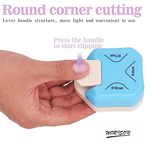 Image of Worison 3 in 1 Corner Cutter Punch for DIY Art And Crafts, Photo Cutter, Project Book Making Size - R4mm, R7mm and R10mm, blue
