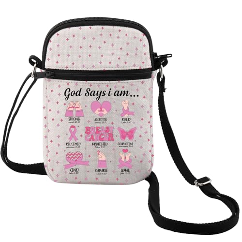 MEIKIUP Breast Cancer Gifts Breast Cancer Awareness Crossbody Bag Pink Ribbon Shoulder Bag God Say I Am Cancer Fighter