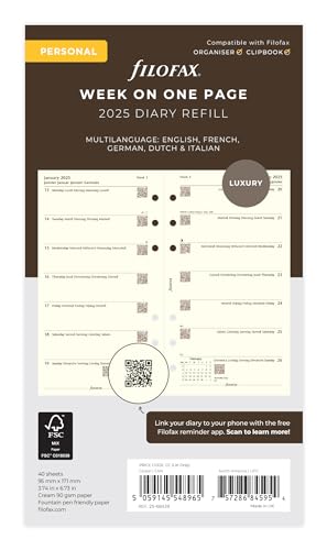Filofax Personlig vecka per sida 5 språk bomullskräm 2025 dagbok