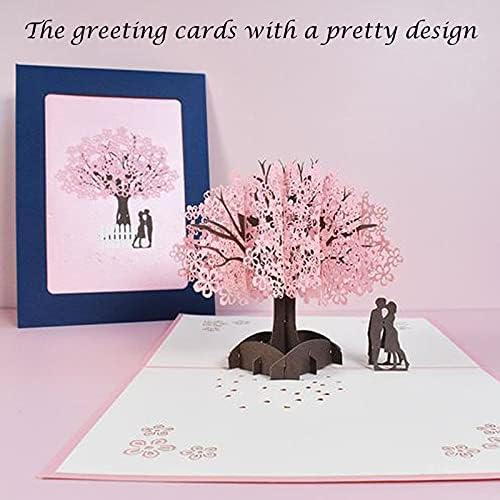 Cherry Blossom Pop Up Card, Anniversary Card, 3D Wedding Card, Valentine Birthday Gift Card, Spring Greeting Card for Wife Girlfriend Bride with Matching Envelope Romantic Lovers Under Cherry Tree