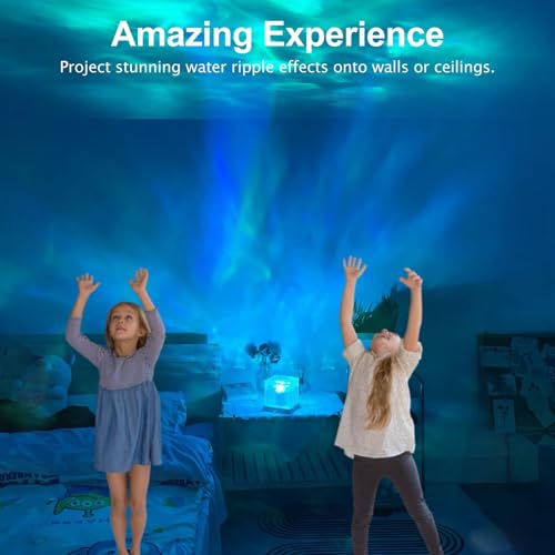 Image of YXQUA Northern Lights Ocean Wave Projector Light, Galaxy Light Projector, 16 Colors Gradual Rotating Flame Water Ripple Ambient Night Light Non-Wood for Bedroom, Room Decor, Kids Room (Plug-in)