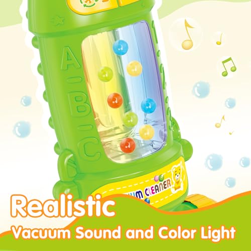 Image of FS Kids Vacuum Toy for Children 18 Months+ Green with Washable Mop Pad | Pretend Housekeeping Toy with Interactive Lights, Sounds and Washable Mop Pad for Creative Cleaning Activities and Role Play.