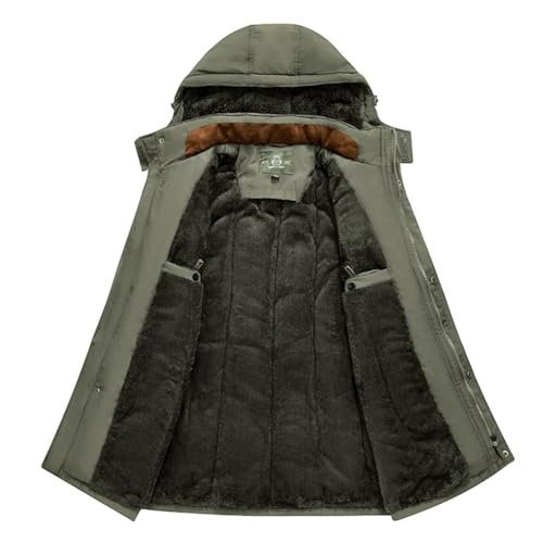 Oanviso Hombres Chaquetas con Cremallera Largo Abrigo de Terciopelo Moda Parka Chaqueta de Plumas Abrigos de Invierno Manga Larga Down Jacket de Plumón A Caqui L - imagen 3