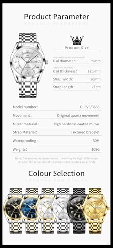 Image of OLEVS Mens Watches Business Large Numer Easy to Read Quartz Watch Stainless Steel Waterproof Luminous Date Casual Male Watch