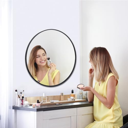 Saicool Black Circle Wall Mirror 30 Inch Metal Framed Wall Mounted Round Decorative Mirror Make Up Vanity Mirror for Bathroom Entryways, Washroom, Living Room, Bedroom (30