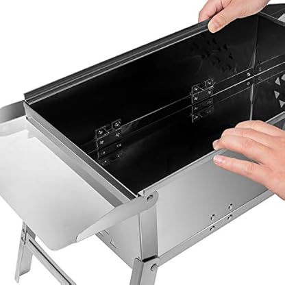 SunJas Holzkohle-Grill, faltbar, Edelstahl, Grill, Tischgrill, Picknick, tragbar, Maße 55 × 26,5 × 32 cm, Silber – Bild 5