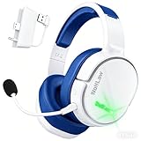 WolfLawS Wireless Gaming Headset for Xbox Series X|S, Xbox One, PS5, PC, Gaming Headphones with Bluetooth, Noise Canceling Mic - White and Blue