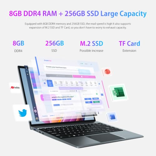 Image of 13.5 inch Laptop Computer, 3K Full HD IPS Screen, Win 11 Laptop with N4120 Quad Core Processor, 8GB RAM 256GB SSD, Backlit Keyboard, Touch ID, WiFi, USB, HDMI, Bluetooth, Type-C,webcam, slim laptops
