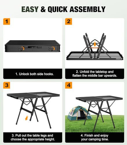 image for Raynesys Foldable Grill Table with Mesh Desktop, 200lbs 3Ft Portable F