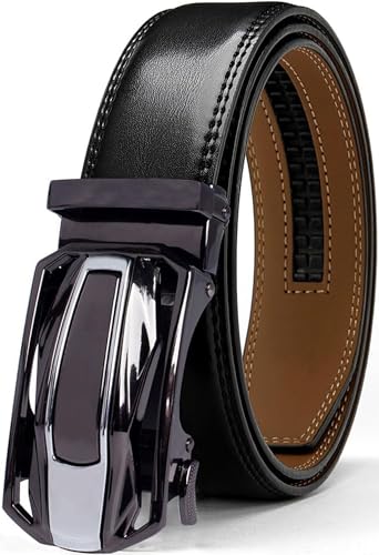 DOOPAI Men's Adjustable Ratchet Belt - Black Leather Dress Belt