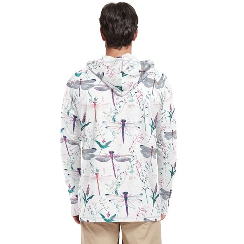 Cute Dragonfly White Mens Sun Protection Hoodies Long Sleeve Beach Hoodie UPF 50 + Beach Shirt S3