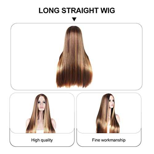 Lurrose Peruca feminina de cabelo longo, peruca de cabelo liso, peruca longa, acessório de cabelo mo