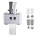 Yuning Soporte para Cepillo de Dientes, Automático Dispensador Pasta de Dientes y Conjunto de Portacepillos Montaje en Pared - Manos Libres 2 Exprimidores Pasta de - Apto para Niños y Adultos (Gris)