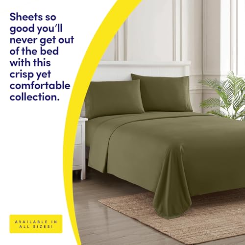 Image of 1500 Supreme Collection Full Sheet Sets Olive Green - Luxury Hotel Bed Sheets and Pillowcase Set for Full Mattress - Extra Soft, Elastic Corner Straps, Deep Pocket Sheets, Full Olive Green