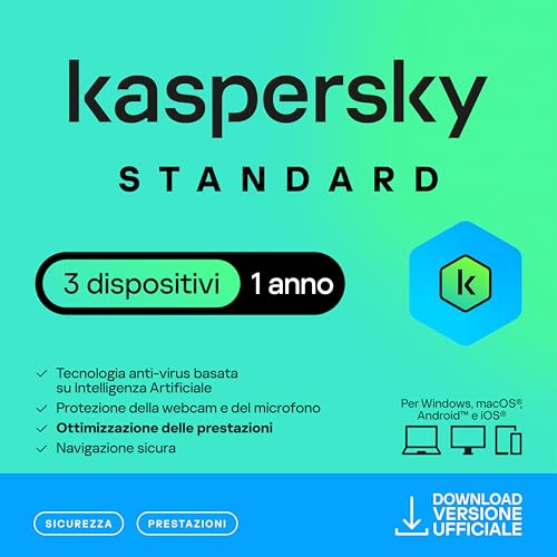 Kaspersky Standard Anti-Virus 2026 | 3 dispositivi | 1 anno | Sicurezza avanzata | Protezione delle...