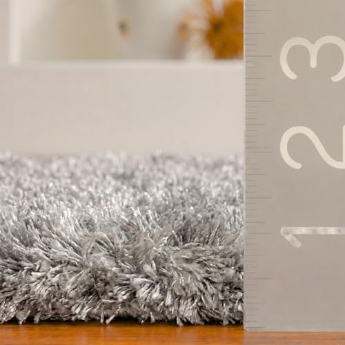 Image of Ultra Premium Shaggy Polyester Micro Rug | Super Soft Fluffy Carpet | Non-Slip Washable Area Rug for Bedroom Living Room - (Silver M, 5x7 feet, Rectangular)