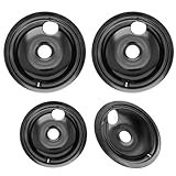 SANYCASA WB31M19 & WB31M20 Black Electric Stove Drip Pans Perfect Fit for GE Hotpoint Electric Range, Thick Energy Saving Enamel Stove Burner Drip Pan Set of 4 Include 2 6' and 2 8'