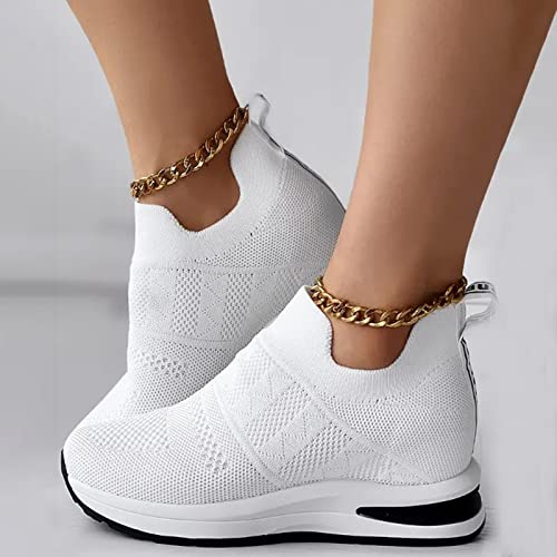 Women Casual Shoes Breathable Flat Sole Inner Elevated Sports Shoes Comfortable Fit Single Shoes Large Women Fashion Shoes Classic Casual Shoes (White, 8)2