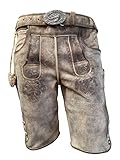 Alpenlife Kurze Herren Lederhose mit beidseitigen Messertaschen und Leder Gürtel, Braun, Büffel Leder, Empire (50, Hellbraun)