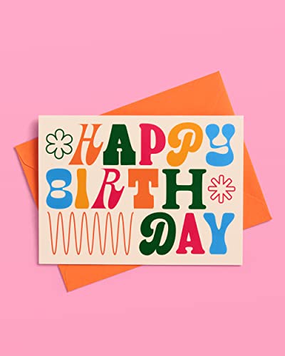 Image of xo, Fetti Happy Birthday Party Card Set - 4 pcs | Bday Girl Blank Cards, HBD, 70s Party, Funky, Groovy