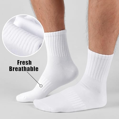 MUQU Mens White Quarter Socks - Thin Athletic Running Mid Crew Socks for Sports 6 Pairs3