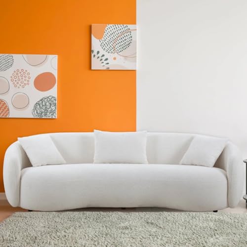 Image of LEGACY OF COMFORT Yazgur 85'' Mid-Century Modern Curved Living Room Sofa, 3-Seat Fabric Couch for Living Room, Office, Apartment (White)