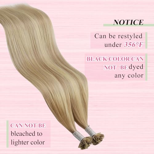 Image of YoungSee U Tip Hair Extensions Human Hair Highlight Golden Blonde and Medium Blonde Ktips Hair Extensions Real Hair 18 Inch U Tips Human Hair Extension Straight K Tip Extension Add Volume 1G /S 50G