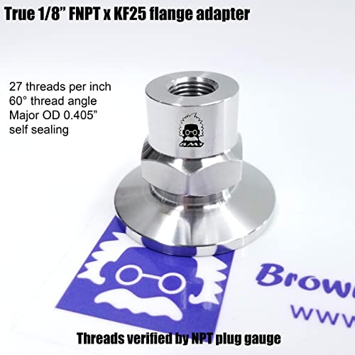 Image of bmotiontech FNPT to KF25 Flange Fitting (ISO-KF KF25 QF25 NW25) US NPT Thread Standard (1 /8 inch FNPT x KF25)